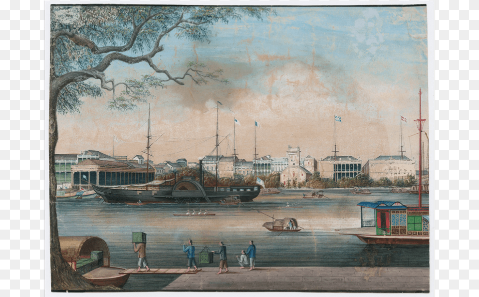 By The Chinese Artist Sunqua Showing The Steamer Painting, Art, Transportation, Vehicle, Watercraft Png