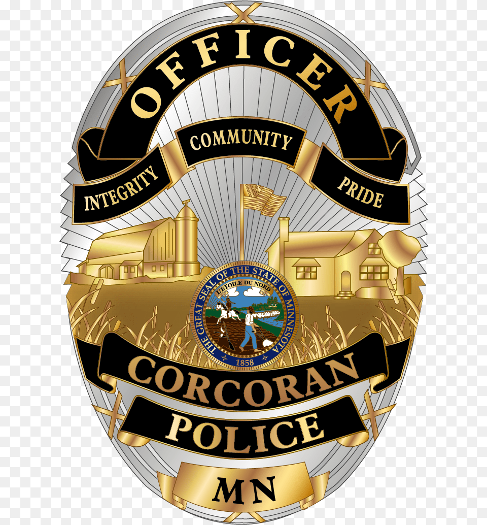 C Corcoran Police Department Flag Badge Minnesota Police Department, Logo, Symbol, Person Free Png Download