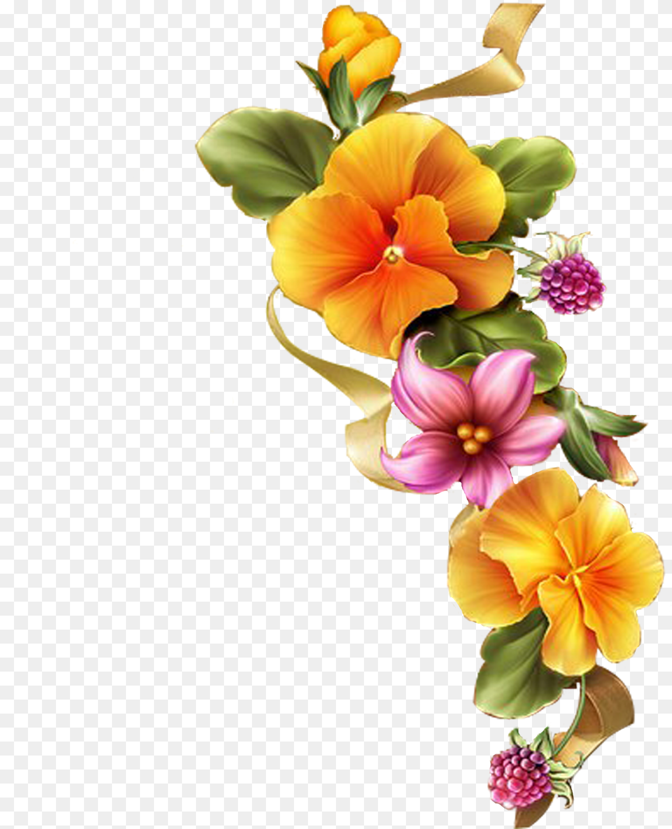 C3246 8499c47c Orig Floral Border Pansies Flower Clipart Orange Flower Borders, Plant, Petal, Pattern, Graphics Png Image