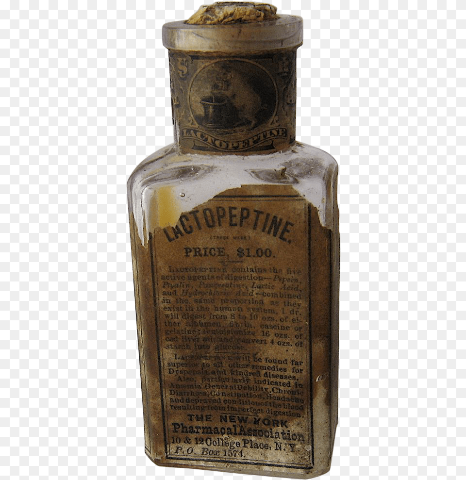 Ca Lactopeptine Bottle W Label Seal Cork 1900 Medicine Bottle, Cabinet, Furniture, Cosmetics, Perfume Png Image
