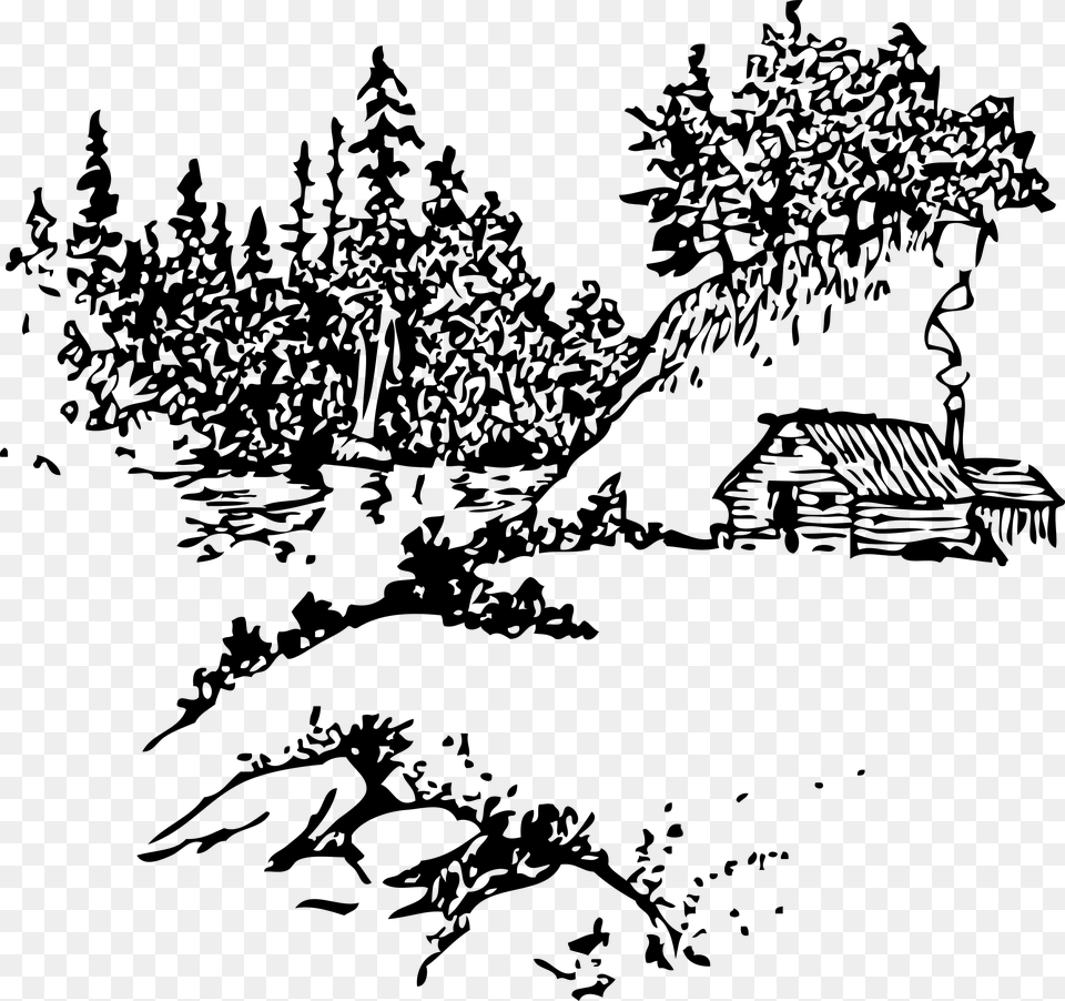Cabin Along Stream Clip Arts Cabin In The Woods Outline, Gray Free Png Download
