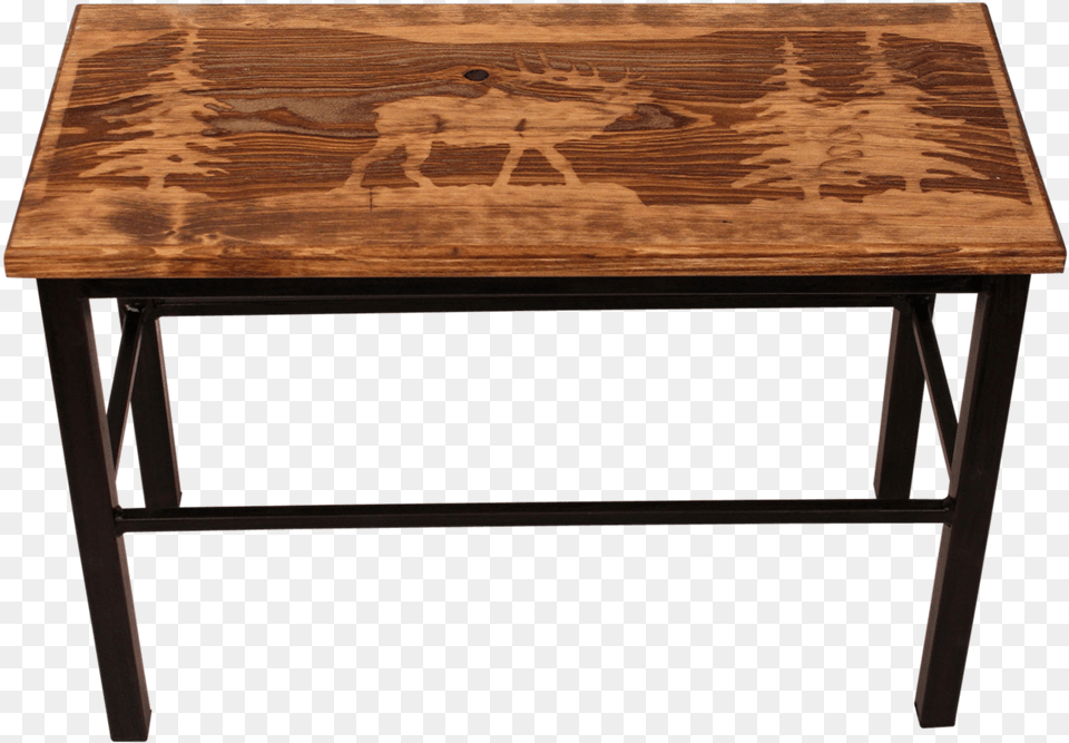 Cabin Bench Seat Rustic Elk Scene Wood Iron 24x11x17 Bench, Coffee Table, Furniture, Table Png