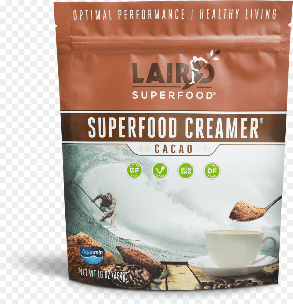 Cacao Superfood Creamer Laird Superfood Creamer, Cup, Person, Advertisement, Food Png