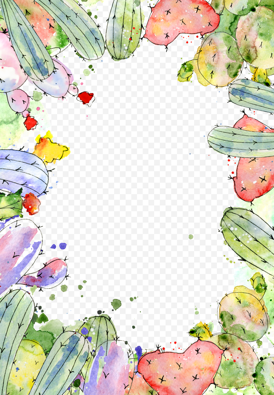 Cactus Border Hand Painted Cactus Greeting Watercolor, Ball, Plant, Sport, Tennis Free Transparent Png