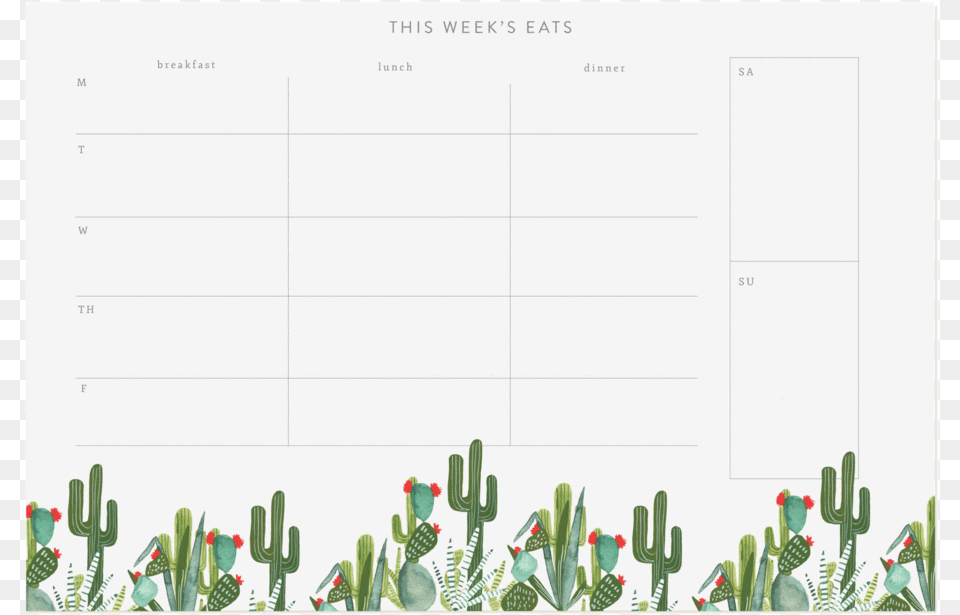 Cactus Meal Planner Notepad Notepad, Page, Text Png