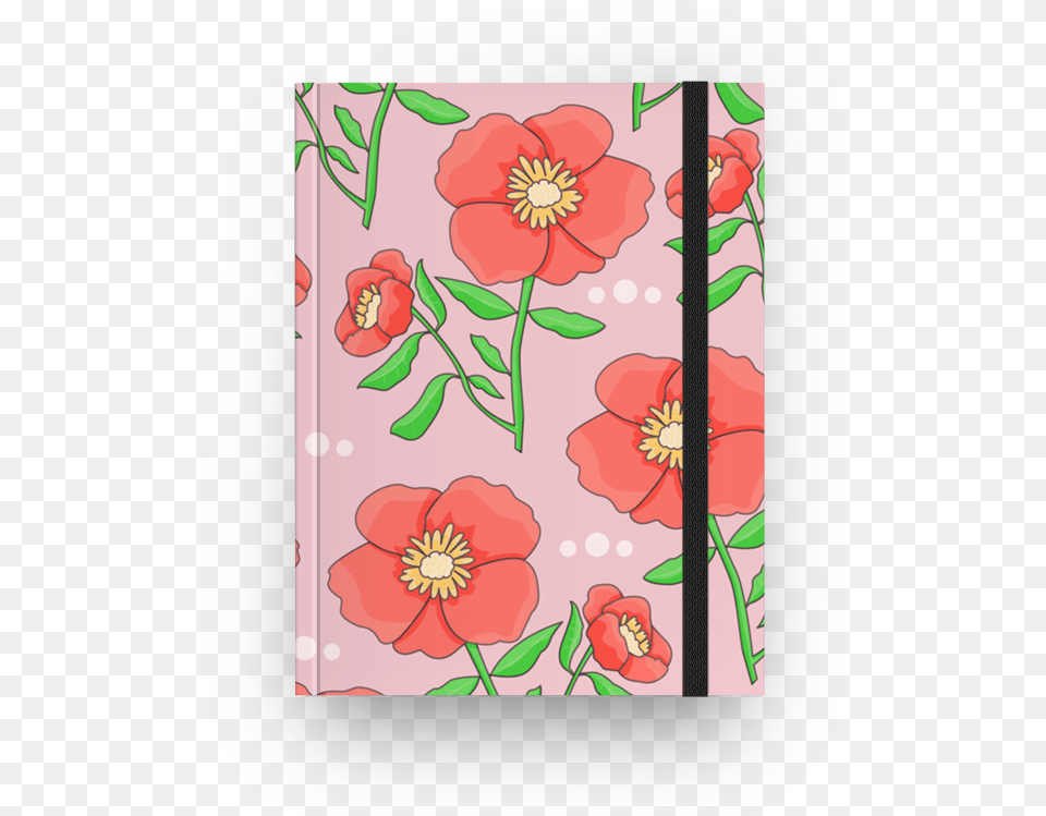 Caderno Estampa De Flores Com Fundo Rosa De Raquel Poppy, Flower, Plant, Rose, Pattern Png Image