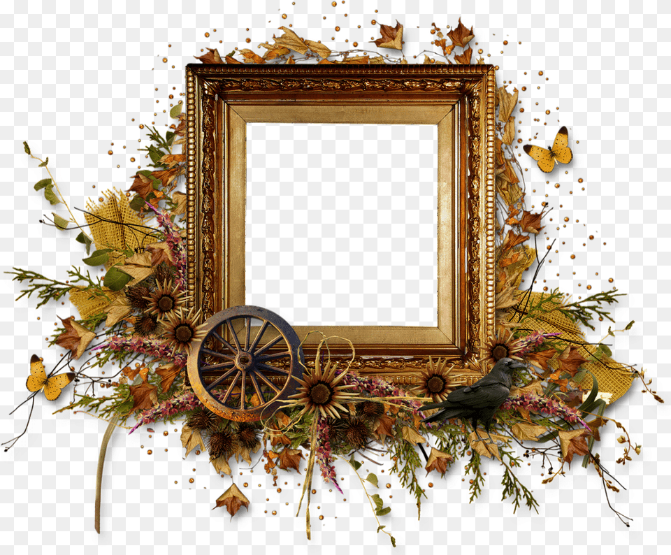 Cadre Automne Floral Design, Machine, Wheel, Art, Painting Free Png Download