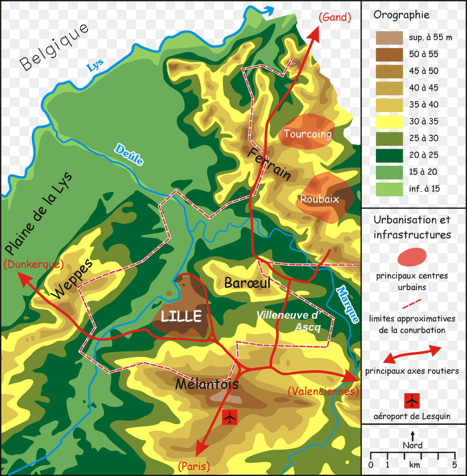 Cadre Gographique De La Ville De Lille Situation Geographique De Lille, Chart, Plot, Map, Vegetation Png Image