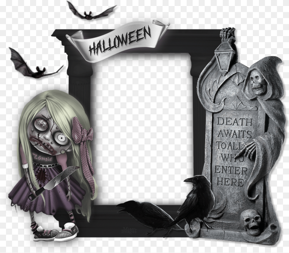 Cadre Halloween Zombie Frame Resin Halloween Tombstones, Animal, Bird, Person, Face Free Png