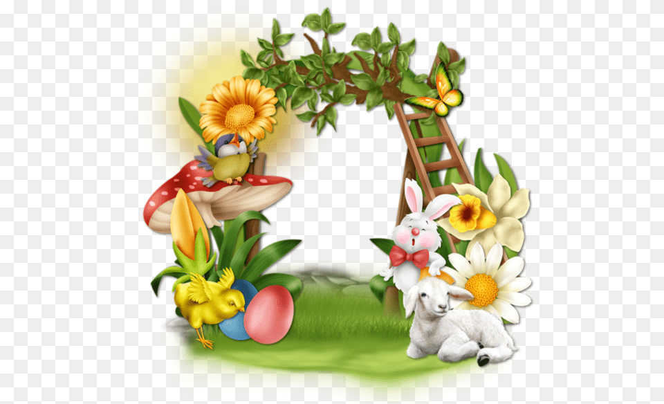 Cadre Paques Cluster, Flower, Plant, Animal, Rabbit Free Transparent Png