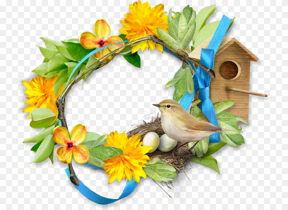 Cadre Printemps Pques Spring Frame Cluster Nightingale, Animal, Bird, Flower, Plant Png Image