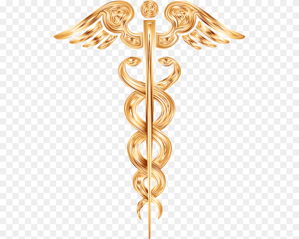 Caduceus Gold Rod Of Asclepius Gold, Accessories, Bronze, Cross, Jewelry Free Png Download