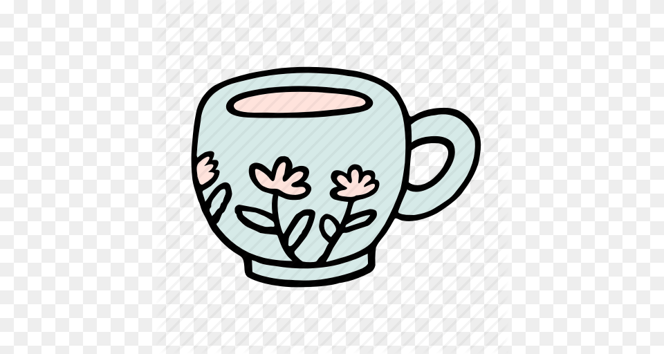 Cafe Cafeteria Coffee Cup Doodle Flower Latte Icon, Beverage, Coffee Cup, Pottery Free Png