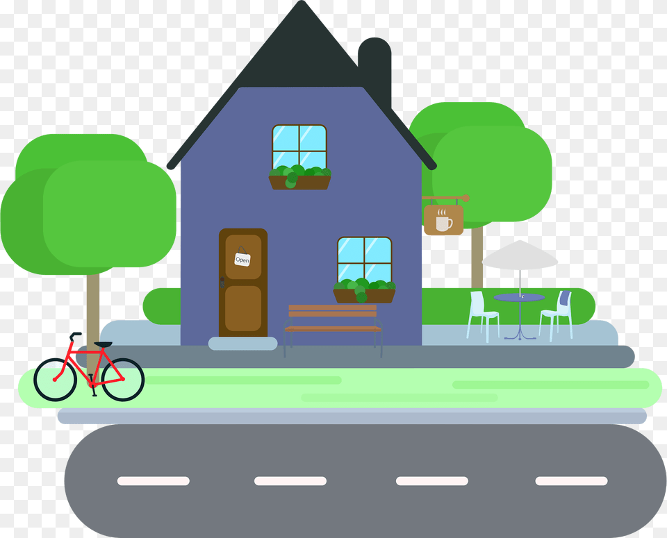 Cafe Clipart, Neighborhood, Bicycle, Vehicle, Transportation Free Png Download