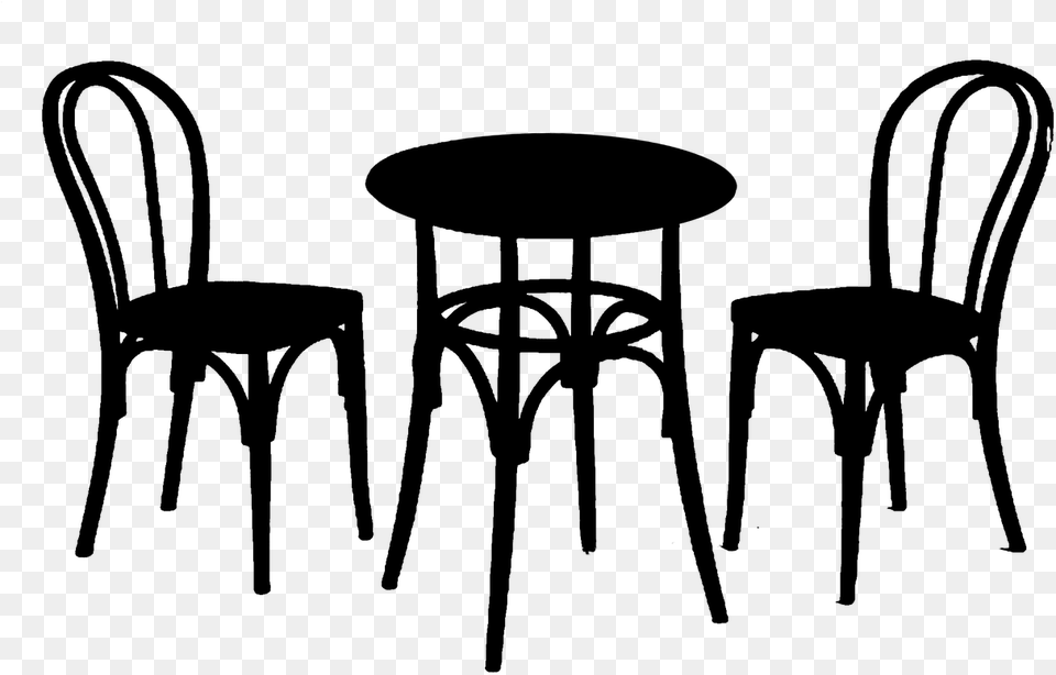Cafe Table And Chairs Silhouette, Gray Free Png