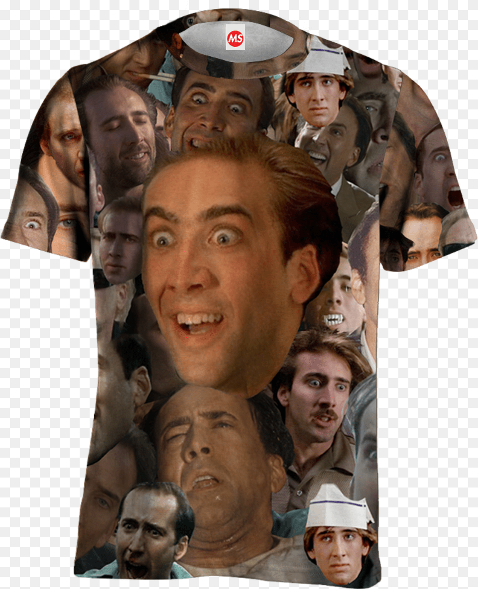 Cage Face Tee Nicolas Cage Crazy, T-shirt, Clothing, Adult, Portrait Free Png