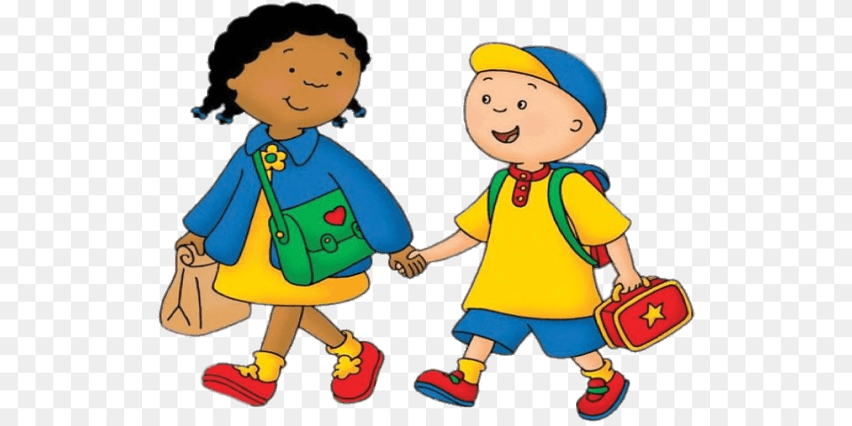 Caillou And Clementine Walking To School Transparent, Baby, Person, Cartoon, Face Free Png Download