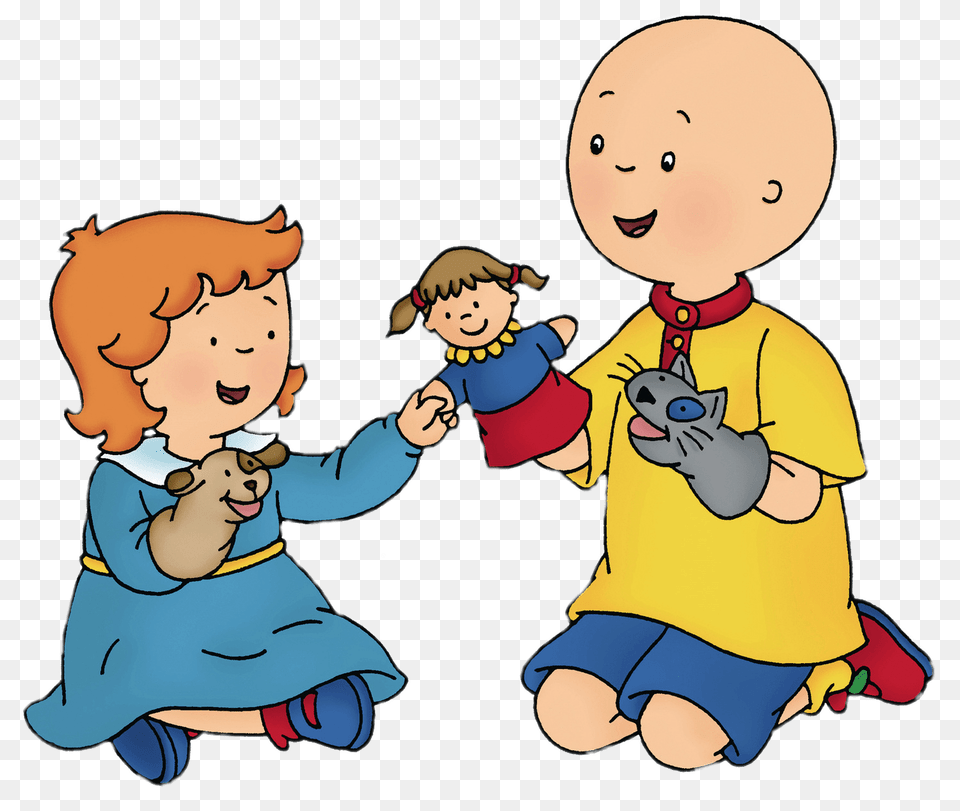 Caillou And Rosie Playing With Hand Puppets, Baby, Person, Cartoon, Face Free Png