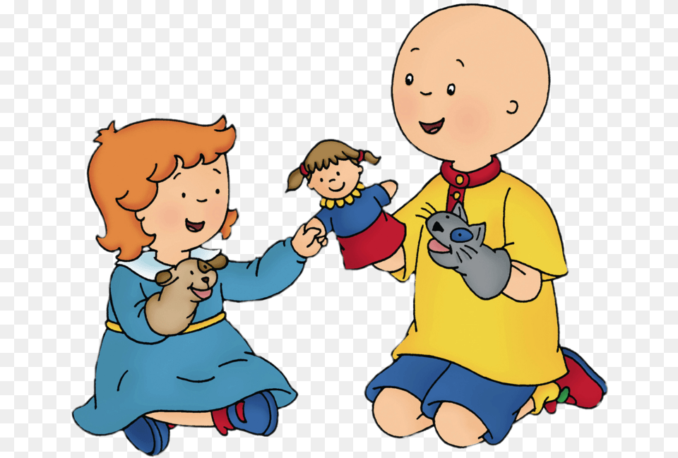 Caillou And Rosie Playing With Hand Puppets Caillou Family, Baby, Person, Face, Head Png