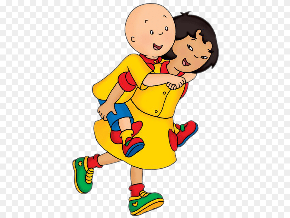 Caillou On Sarahs Back, Baby, Person, Clothing, Coat Free Png Download