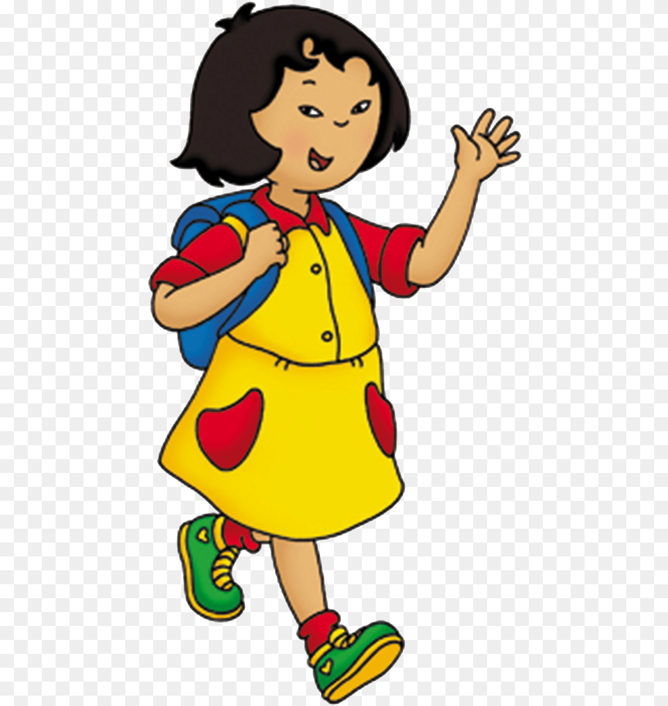 Caillou S Friends Sarah Walking To School Caillou Characters, Clothing, Coat, Baby, Person Png