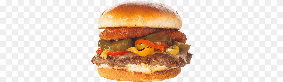 Cajun Spice Burger With Banana Peppers, Food, Sandwich Png