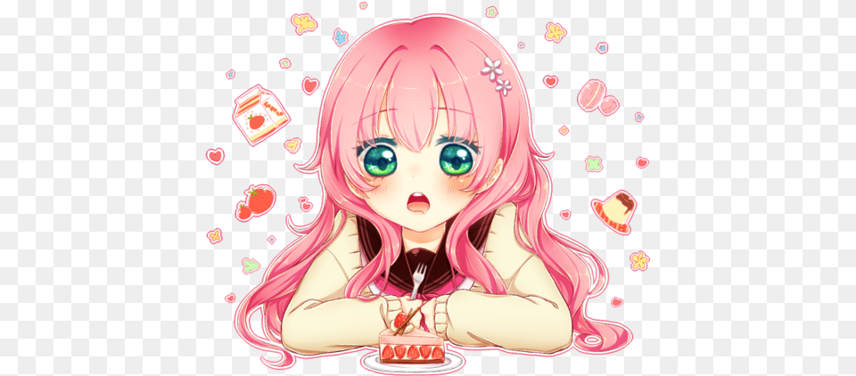 Cake Anime Girl And Pink Hair Anime Girl Happy Birthday, Book, Comics, Publication, Person Png Image