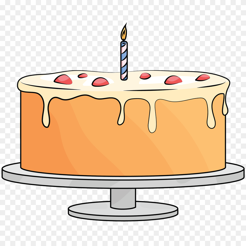 Cake With A Candle Clipart, Birthday Cake, Cream, Dessert, Food Png