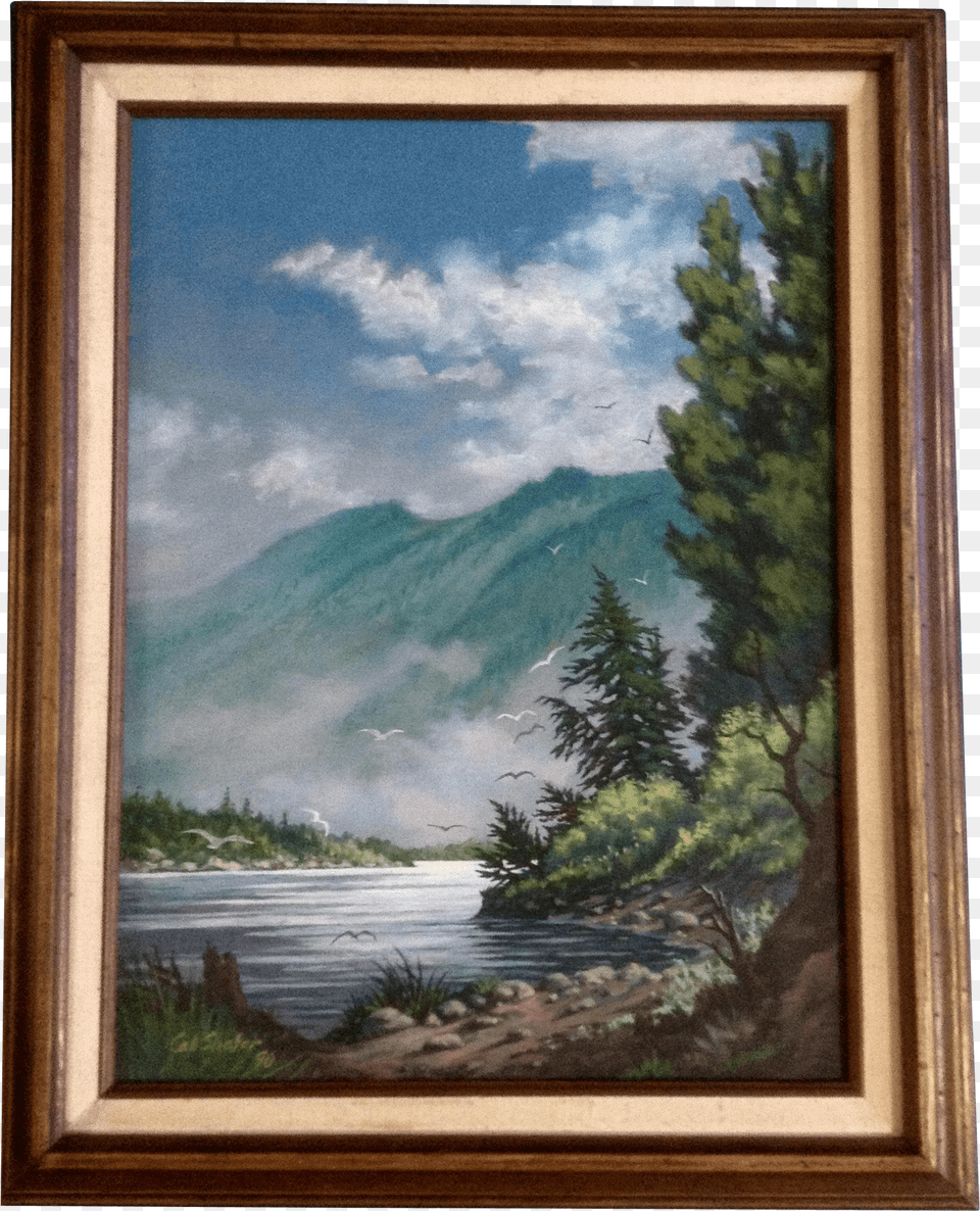 Cal Shafer Fraser River Forested Landscape With Birds Oil Painting Free Png