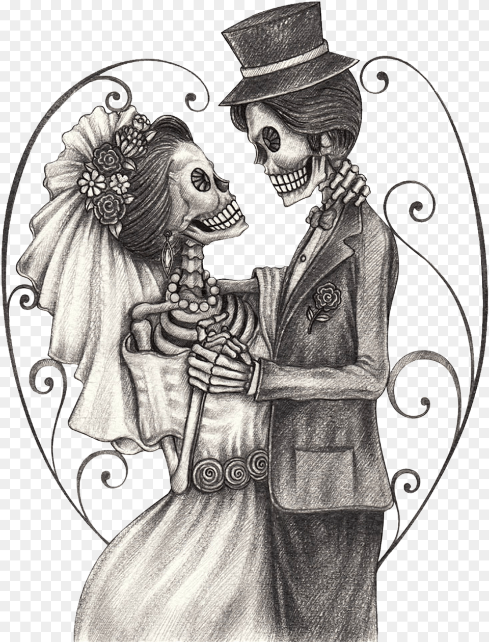 Calavera Day Of The Dead Drawing Bridegroom Bride And Groom Skeleton, Adult, Wedding, Person, Female Png Image