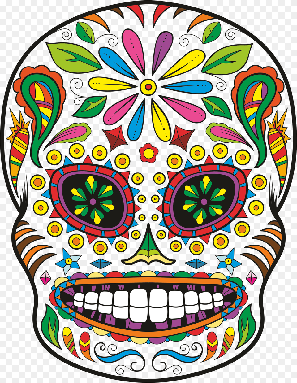 Calavera Day Of The Dead Skull Sticker Decal Colorful Sugar Skull Designs, Art, Doodle, Drawing, Pattern Free Transparent Png