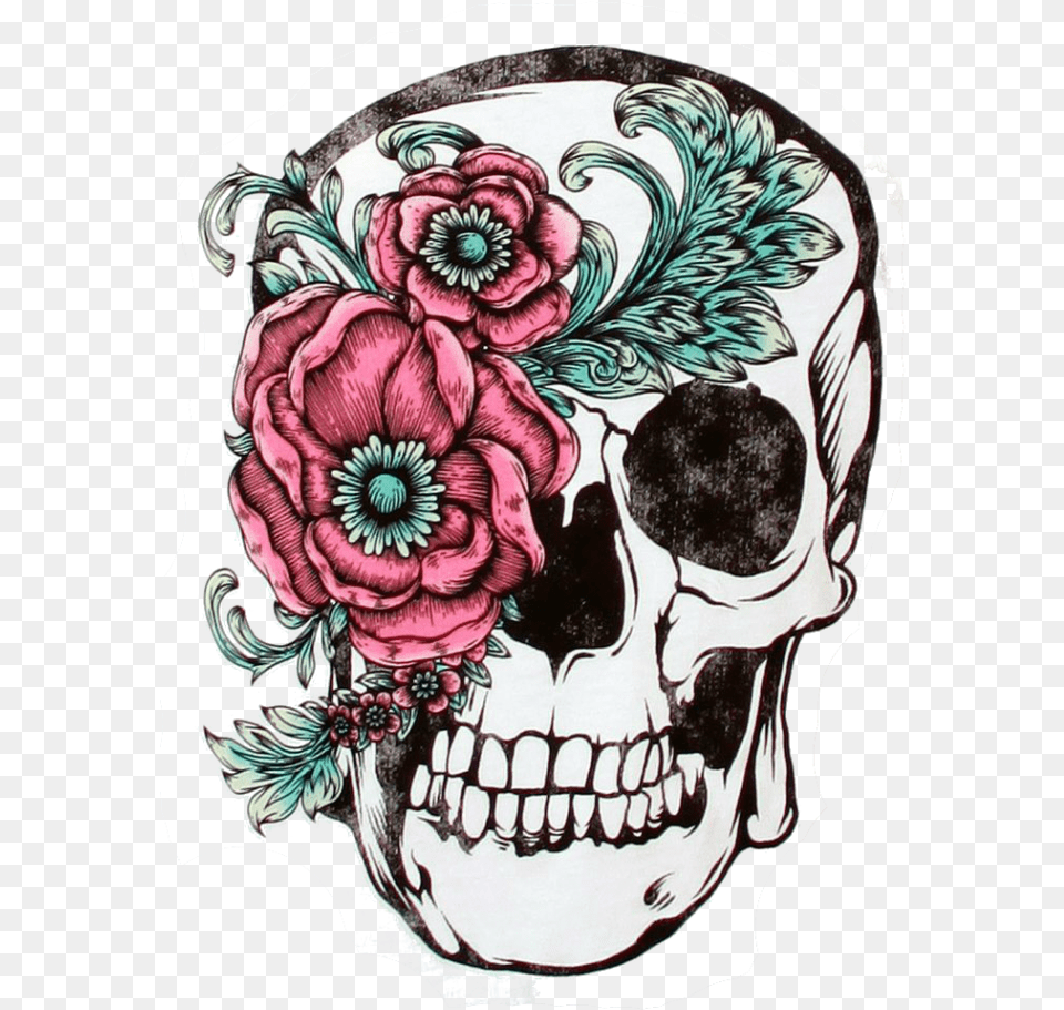 Calavera Flower Sleeve Skull Tattoo Clipart Hd Day Of The Dead Flowers Drawings, Graphics, Art, Pattern, Painting Free Transparent Png