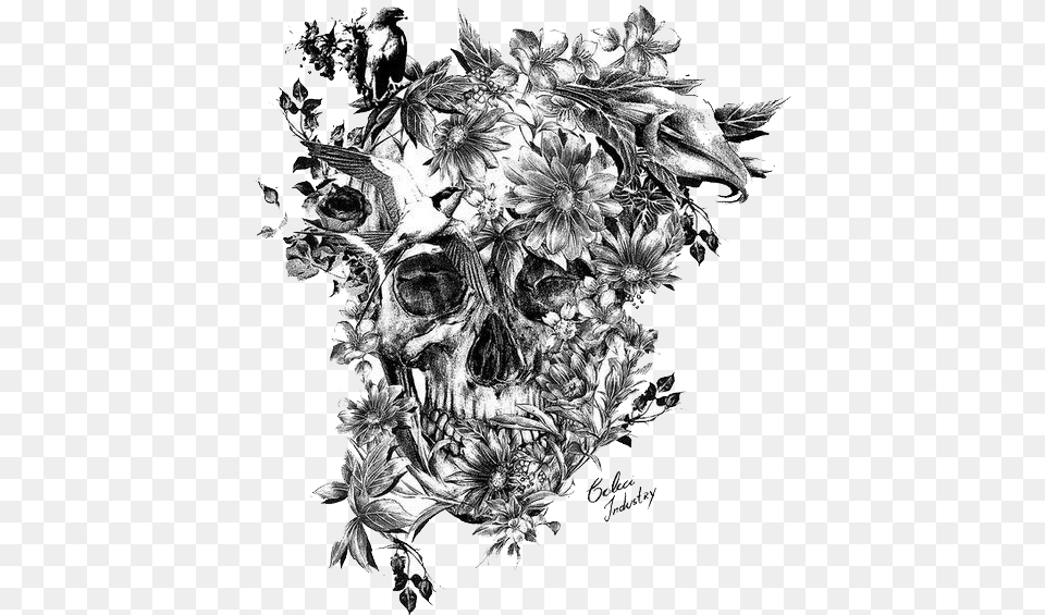 Calavera Sleeve Tattoo Skull Black Tattoo Skull And Flowers, Art, Floral Design, Graphics, Pattern Png Image