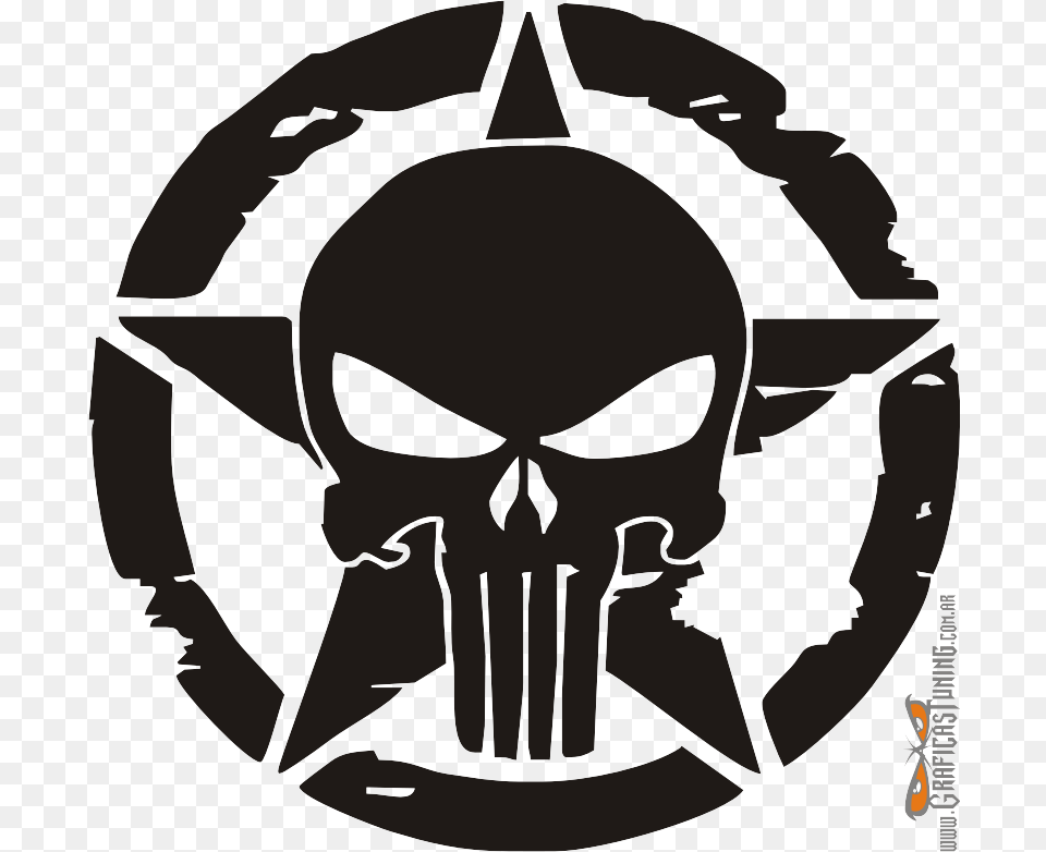 Calcomana Calavera Punisher Mopar Us Army Star, Emblem, Symbol, Person Png