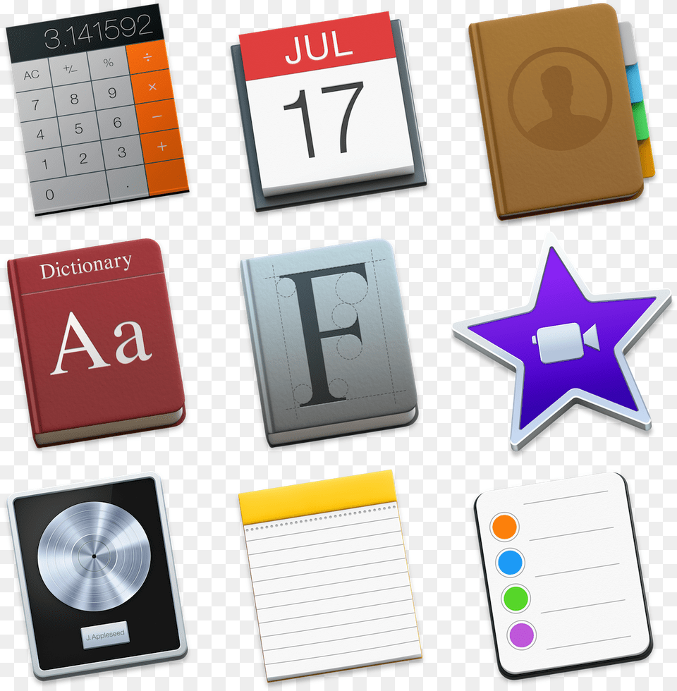 Calculator Calendar Contacts Dictionary Font Book, Text, Symbol, Electronics, Person Png