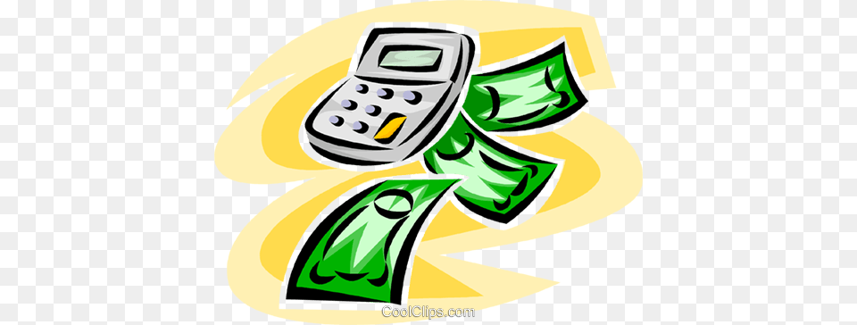 Calculator With Dollar Bills Royalty Vector Clip Art, Electronics, Symbol, Recycling Symbol Free Transparent Png