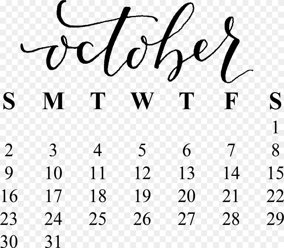 Calendar 0 October October Calendar Transparent, Gray Free Png