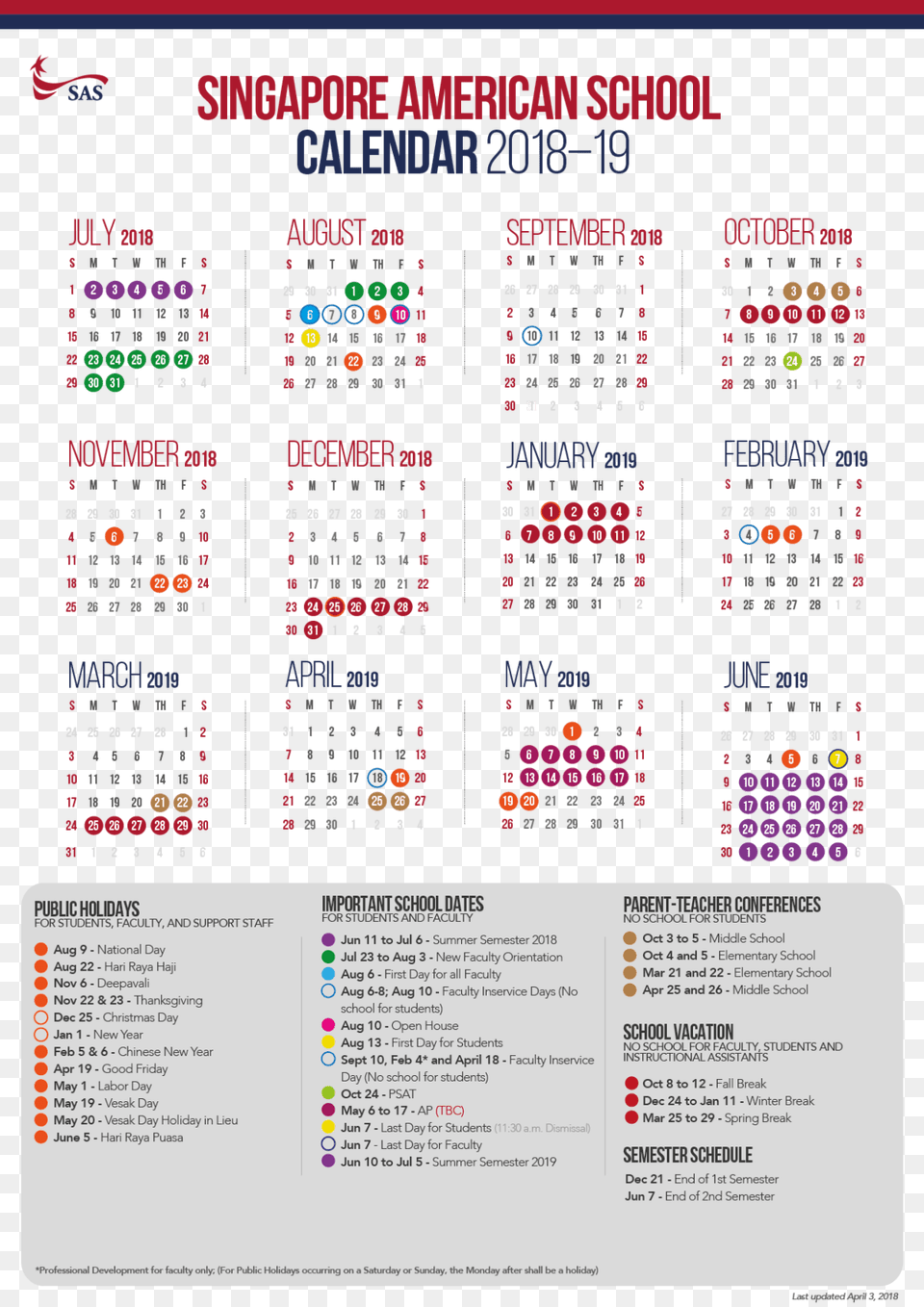Calendar 2018 19 Singapore American School, Text Free Transparent Png