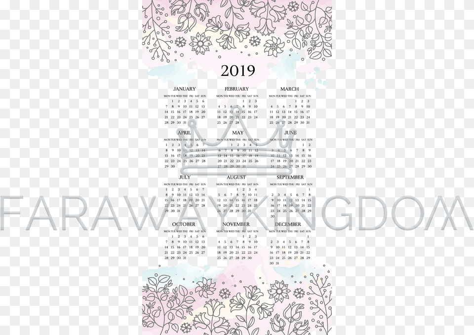 Calendar 2019 Floral Ethnic Folk Vector Illustration Birthday Cake, Advertisement, Art, Floral Design, Graphics Free Transparent Png