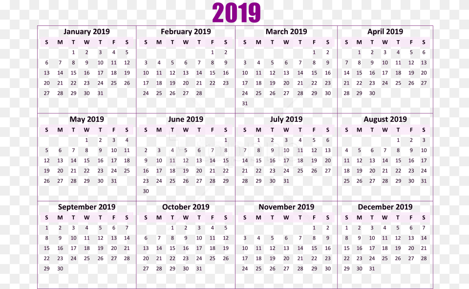 Calendar 2019 Year Calendar Printable, Scoreboard, Text Free Png