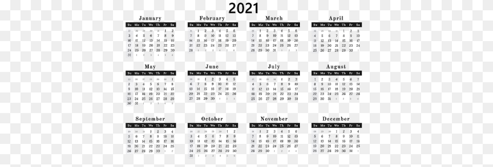 Calendar 2021, Text Free Png