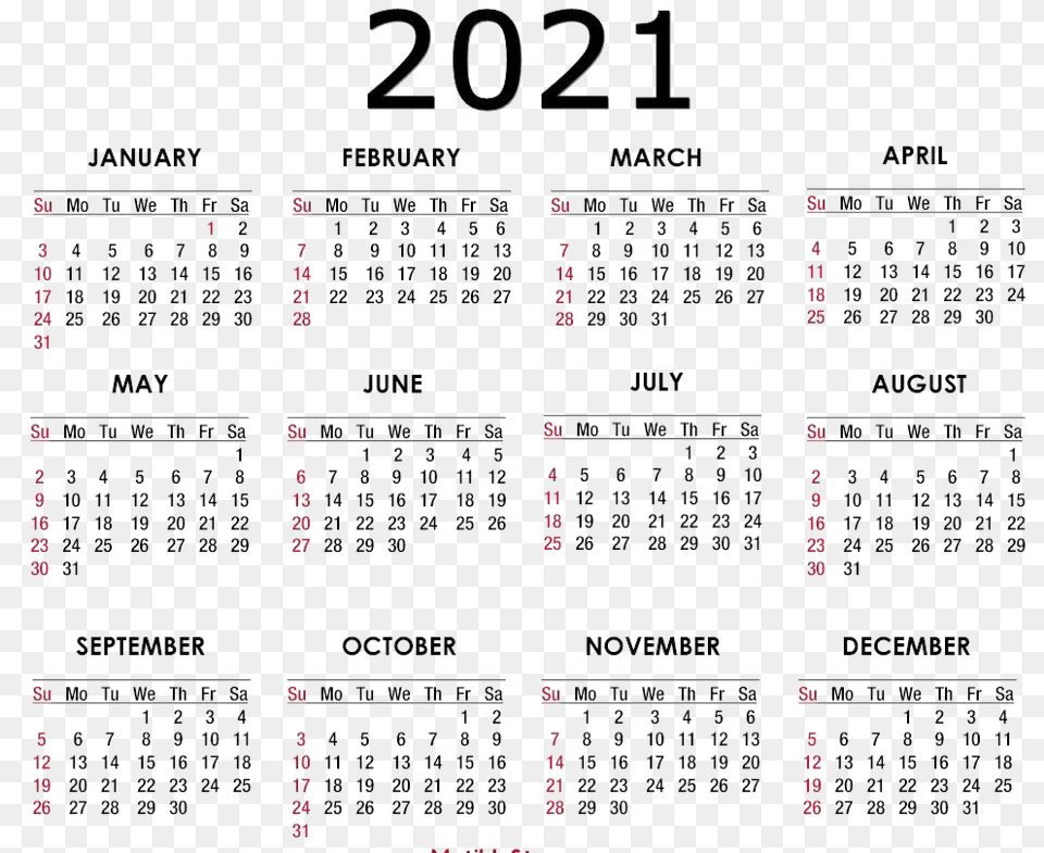 Calendar 2021, Text Free Png Download