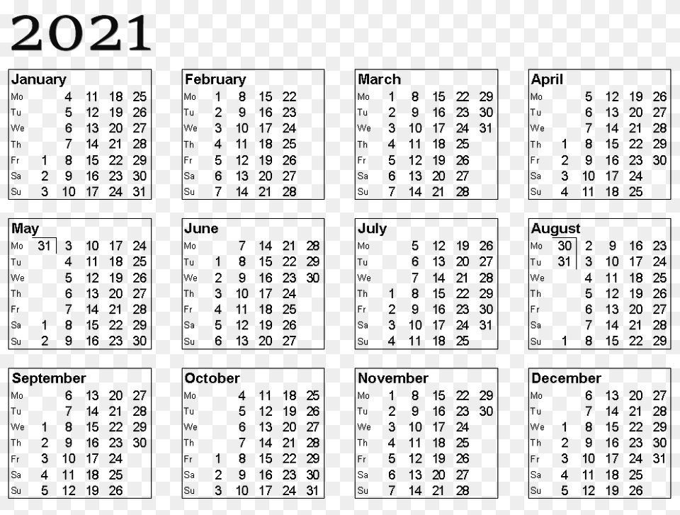 Calendar 2021, Text Png Image