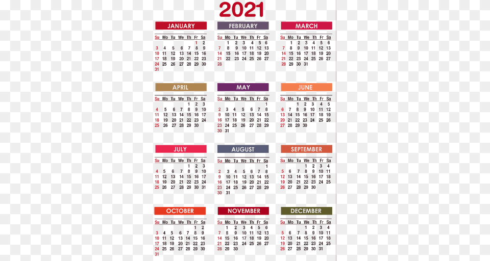 Calendar 2021, Text Free Transparent Png