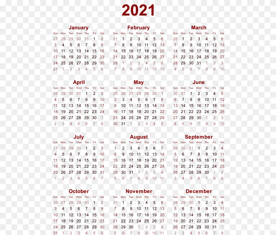 Calendar 2021 Image 12 Month 2020 Calendar Floral, Text Free Transparent Png
