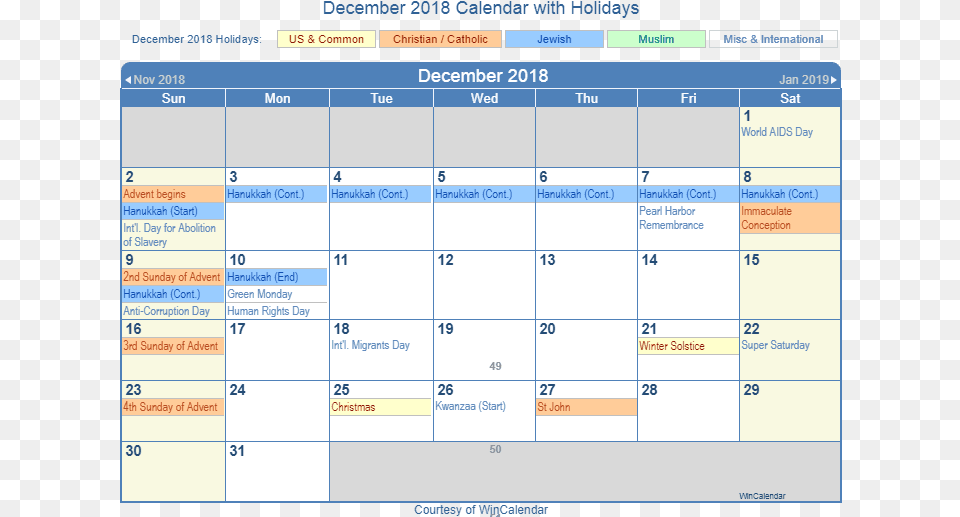 Calendar For December 2018 Usa January 2020 Calendar With Holidays, Text Free Transparent Png