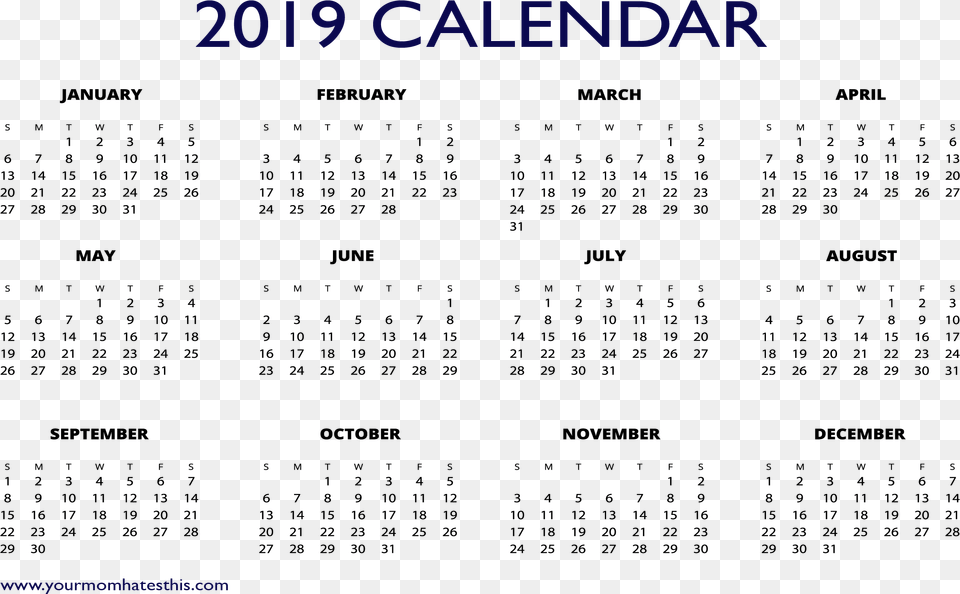 Calendar Image 2019 Printable Calendar One Page Free Transparent Png