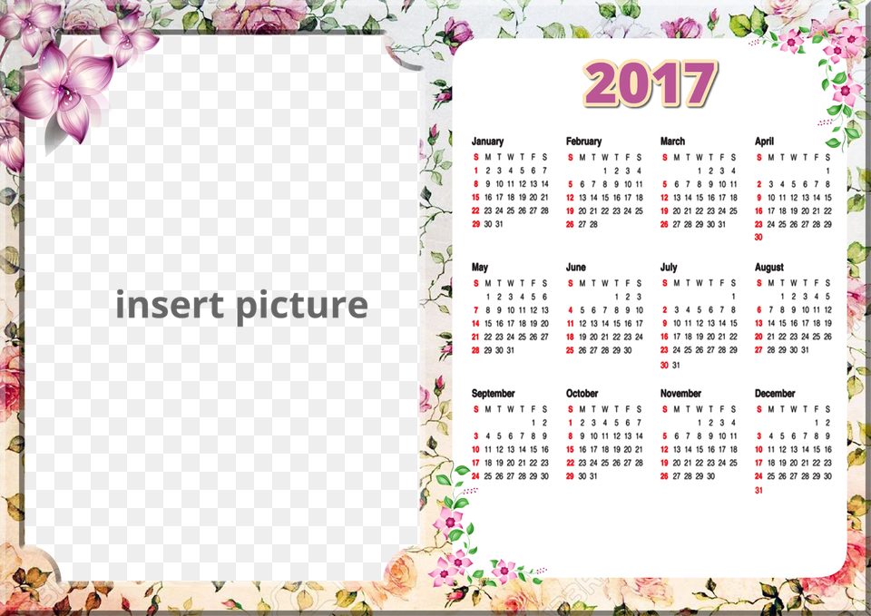 Calendar Vintage Floral 2017 Frame Picture Frame, Text Free Png Download