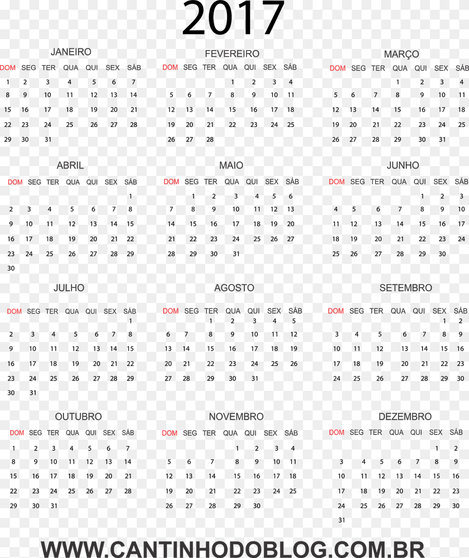 Calendario 2017 Brasil, Text Png Image