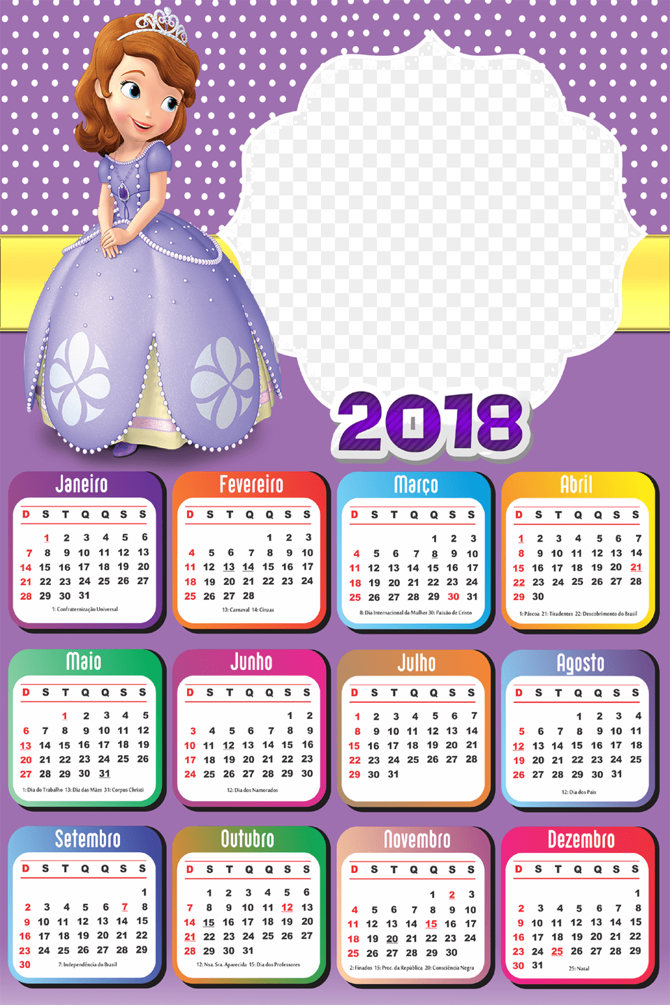 Calendrio Da Princesinha Sofia 2019, Text, Calendar, Doll, Toy Free Png